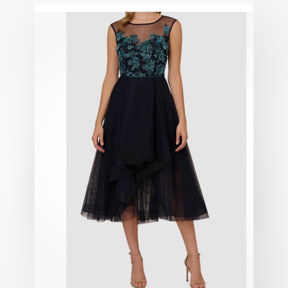 Adrianna Papell Navy and Teal Dress NWT